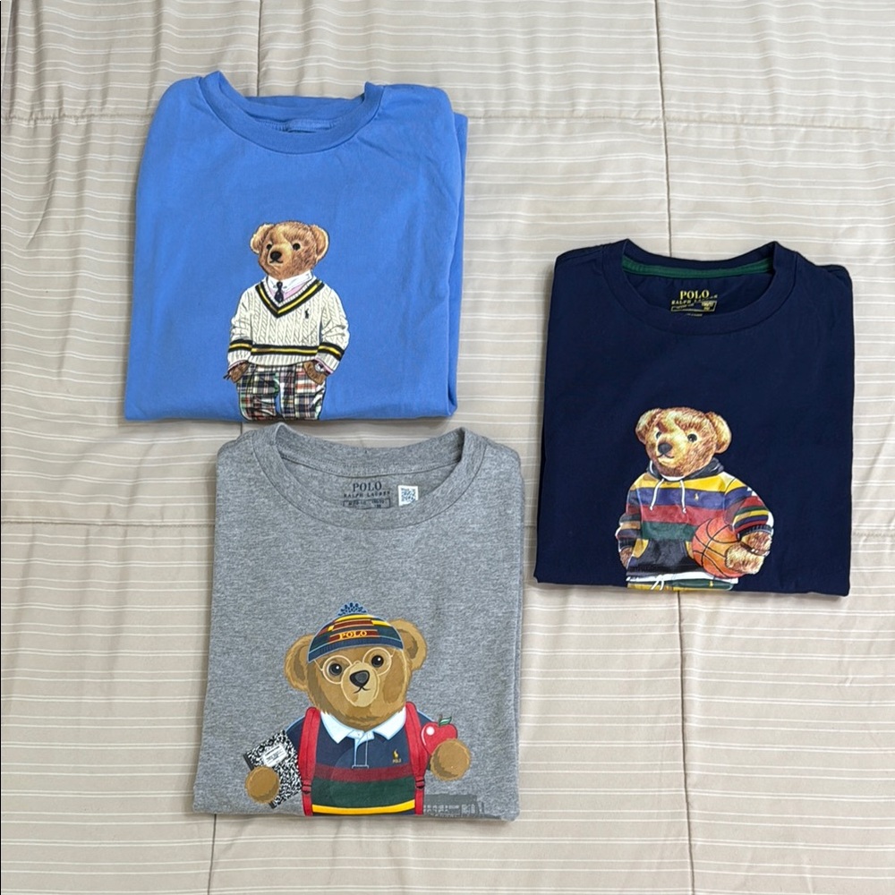 Ralph Lauren Blue Short Sleeve Tees with Teddy Bear Designs